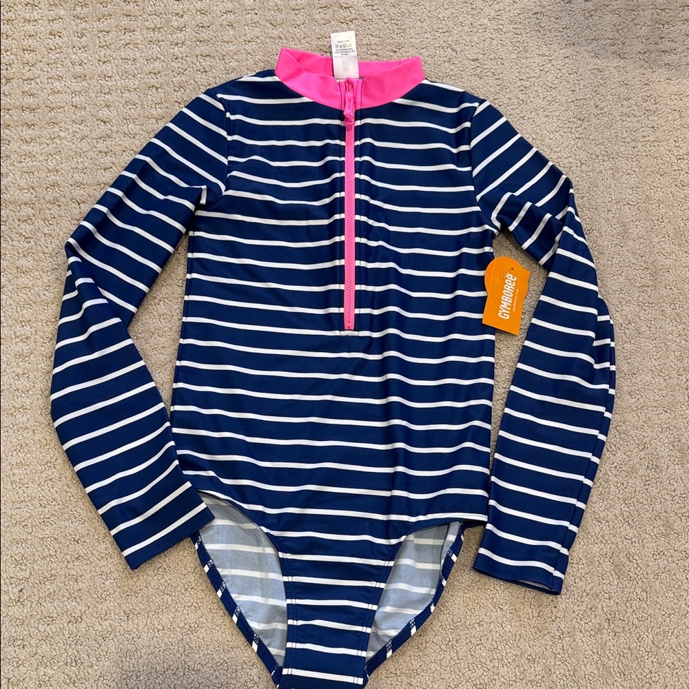 Gymboree Navy and Pink One-piece long sleeve Swimsuit Size-12 NWT